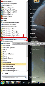 Windows Start Menu, All Programs, Media Player